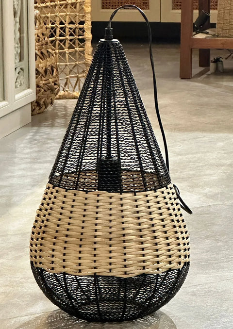 METEL AND RATTAN HANDGING LAMP DROP SHAPE