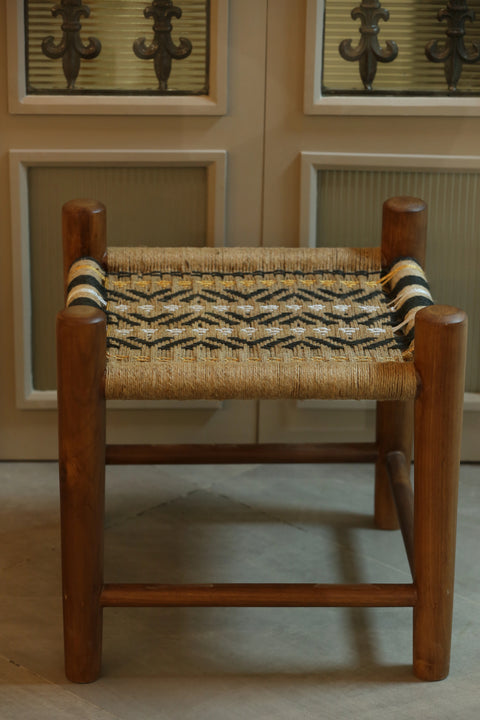 WOODEN STOOL WITH JUTE SEAT