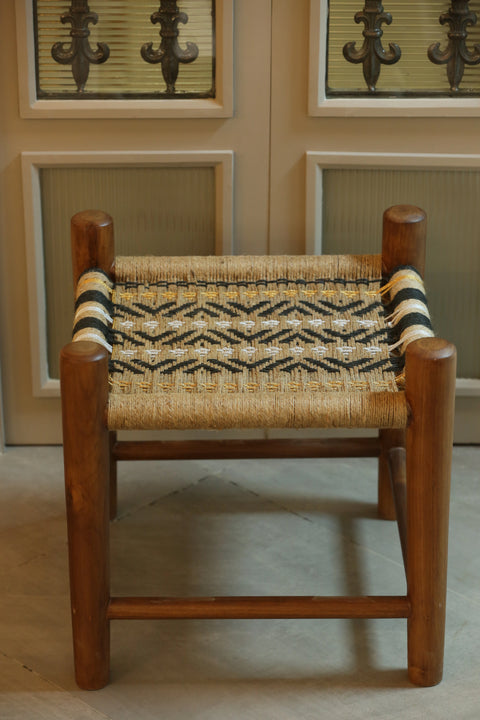 WOODEN STOOL WITH JUTE SEAT