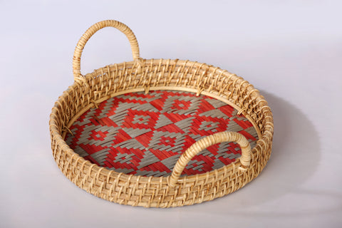 ROUND SITALPATI TRAY ( RED )