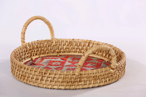 ROUND SITALPATI TRAY ( RED )