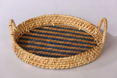 ROUND SITALPATI TRAY ( BLACK )
