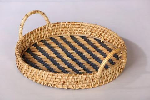 ROUND SITALPATI TRAY ( BLACK )