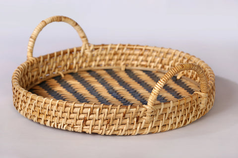 ROUND SITALPATI TRAY ( BLACK )