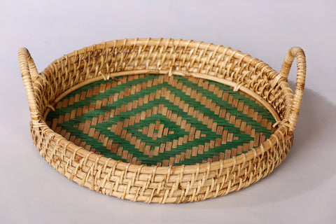 ROUND SITALPATI TRAY ( GREEN )