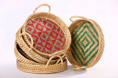 ROUND SITALPATI TRAY ( RED )