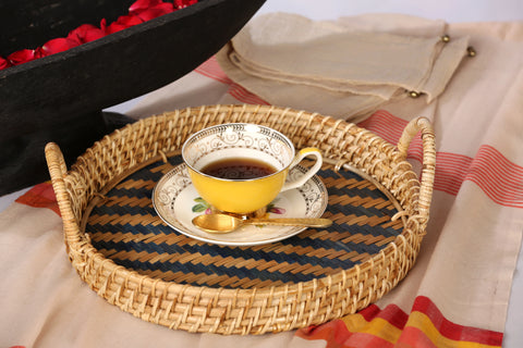 ROUND SITALPATI TRAY ( BLACK )