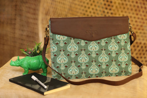 LAPTOP (GREEN PRINTED DESIGN HANDWEAVED SLEEVES)